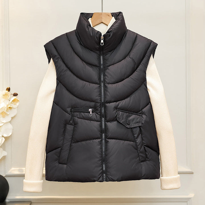 Women's Quilted Thermal Vest with Stand-Up Collar & Pockets