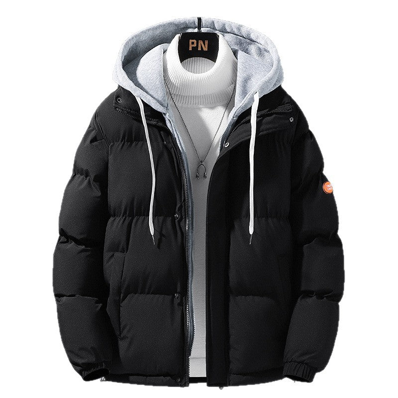Men's Hooded Padded Quilted Jacket with Two-Way Zipper