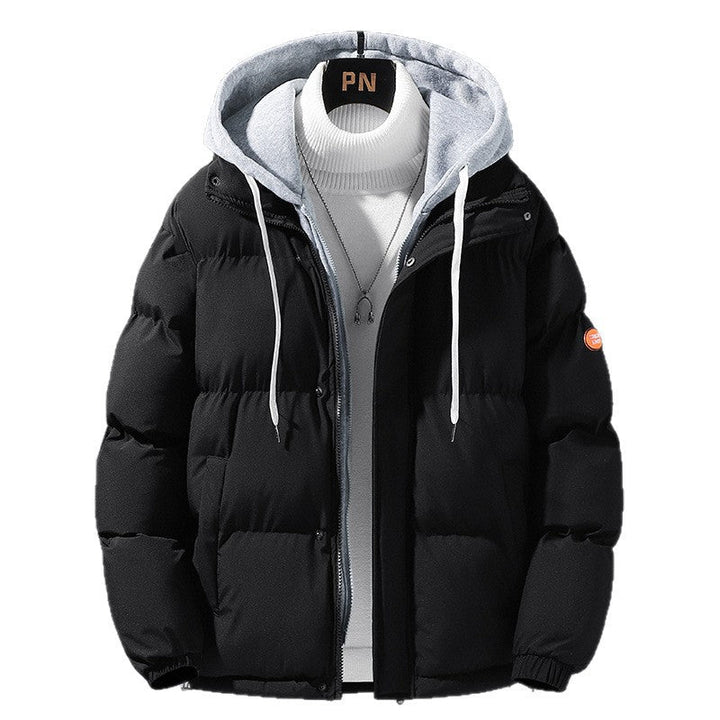 Men's Hooded Padded Quilted Jacket with Two-Way Zipper