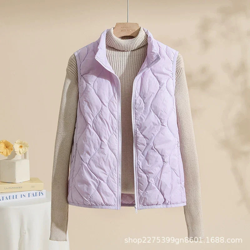 Women's High Collar Padded Vest with Pockets