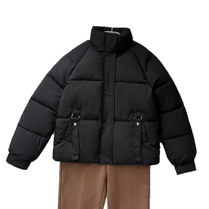 Women's Short Quilted Jacket with Stand-Up Collar and D-Ring Pocket