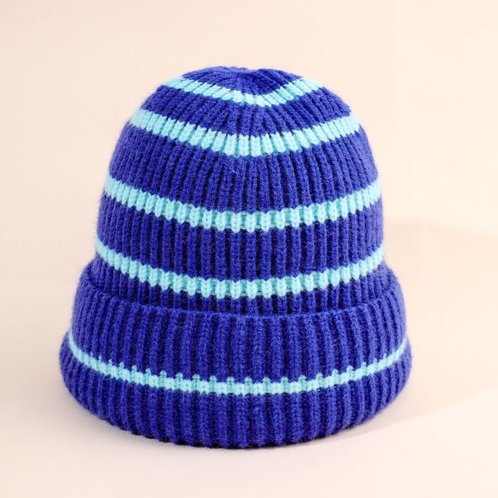 Women's Striped Beanie Hat with Cozy Lining