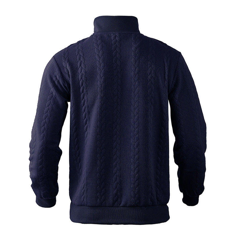 Sweater til mænd i uldblanding med kvart lynlås og kabelstrik