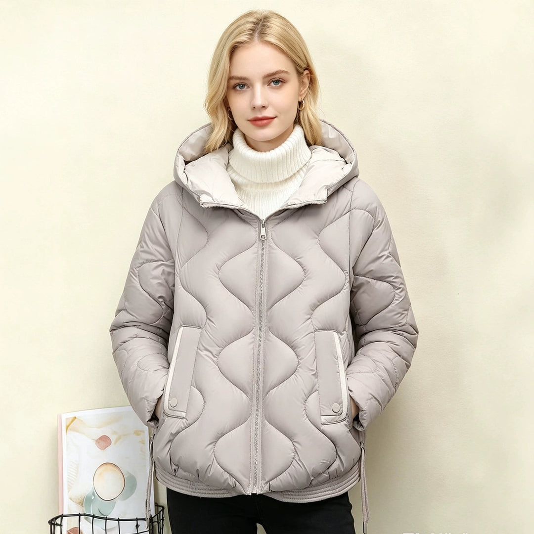 Women's Padded Short Jacket with Heart Quilting and Hood