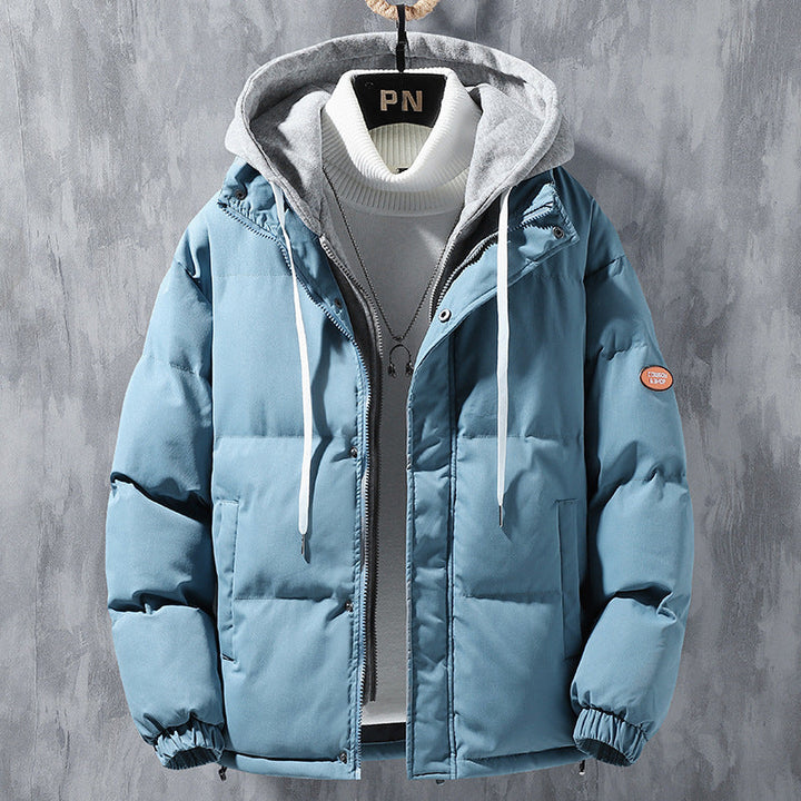 Men's Hooded Padded Quilted Jacket with Two-Way Zipper
