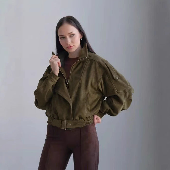 Women's Short Jacket with Asymmetrical Zipper and Tailored Fit