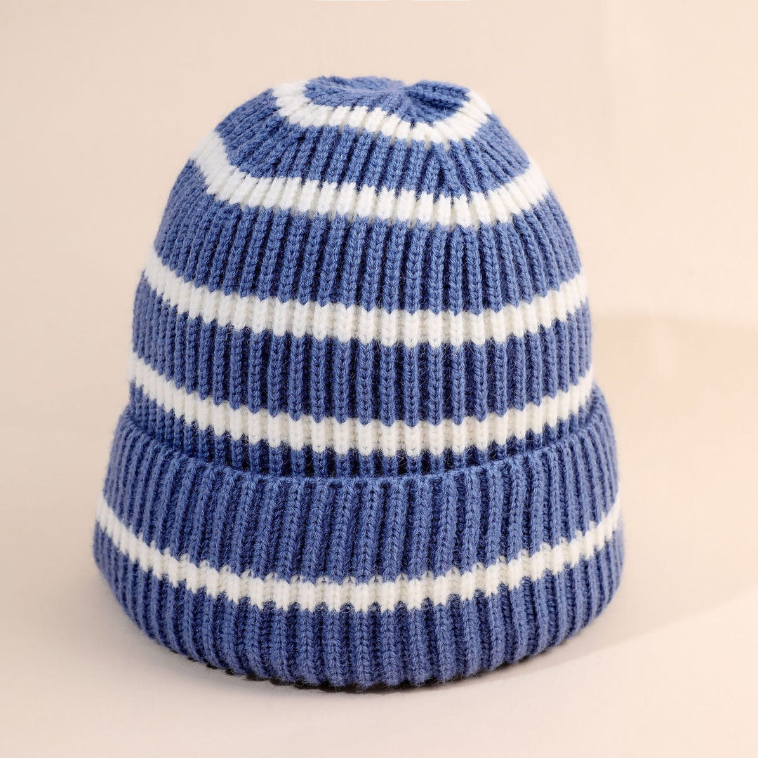 Women's Striped Beanie Hat with Cozy Lining