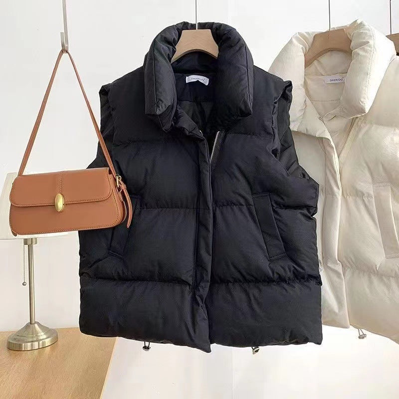 Women's Padded Quilted Vest with Shawl Collar and Drawstring Hem