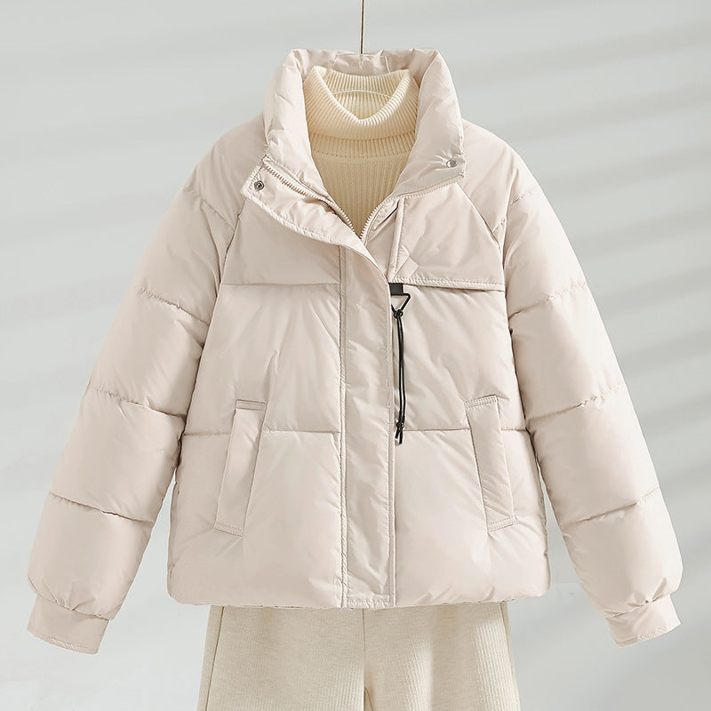 Women's Short Padded Jacket with Boxy Cut and Stand-Up Collar
