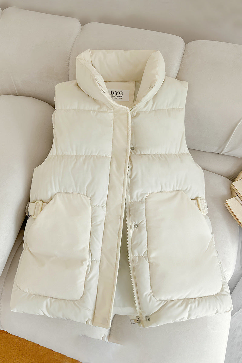 Women's Padded Utility Vest with Stand-Up Collar and Flap Pockets