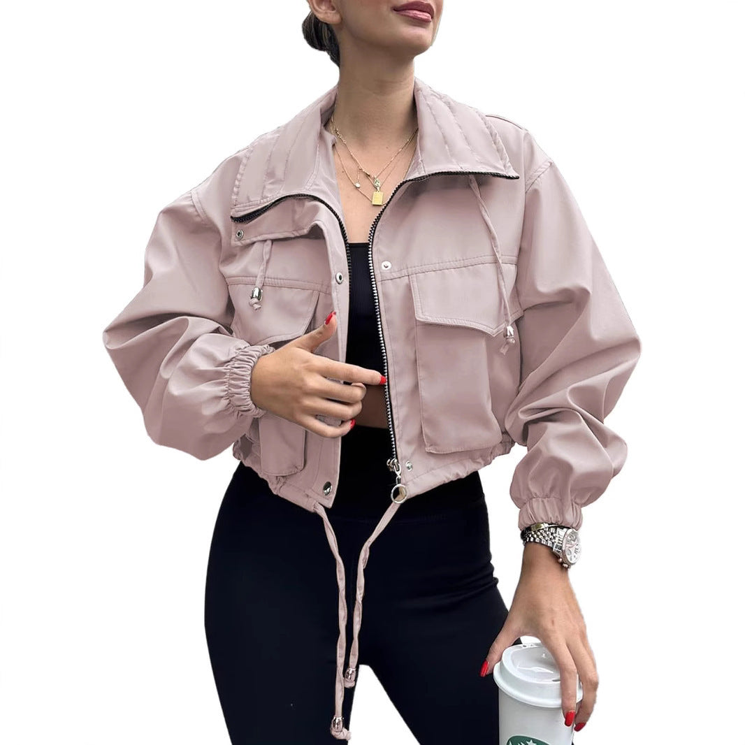 Women's Short Jacket with Drawstring and Elastic Sleeves