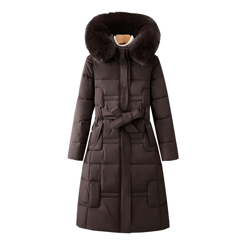 Women's Quilted Winter Coat with Removable Faux Fur Collar