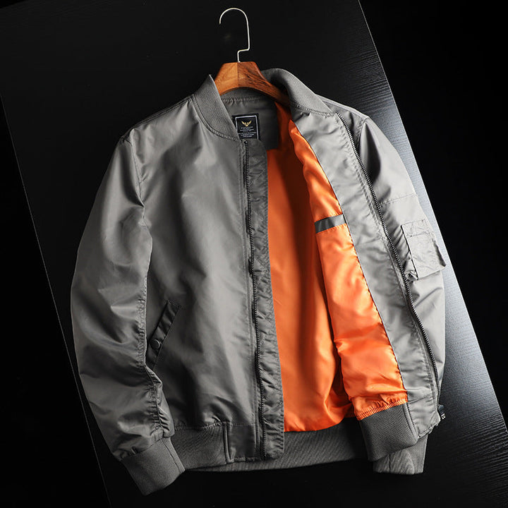 Men's Wind-Resistant Bomber Jacket with Arm Pocket in MA-1 Style