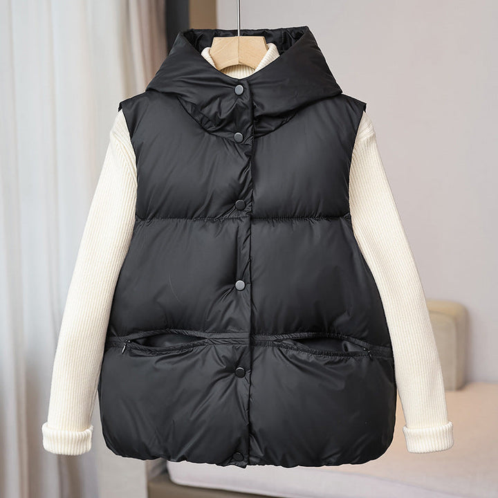 Women's Insulated Thermal Vest with Stand-up Collar and Zipper Pockets