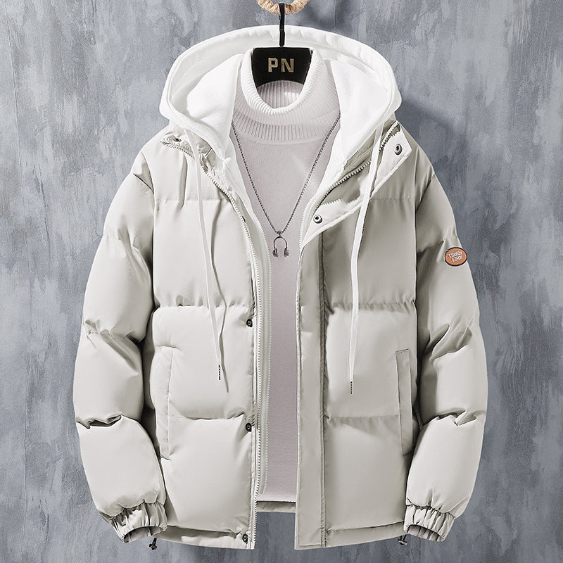 Men's Hooded Padded Quilted Jacket with Two-Way Zipper