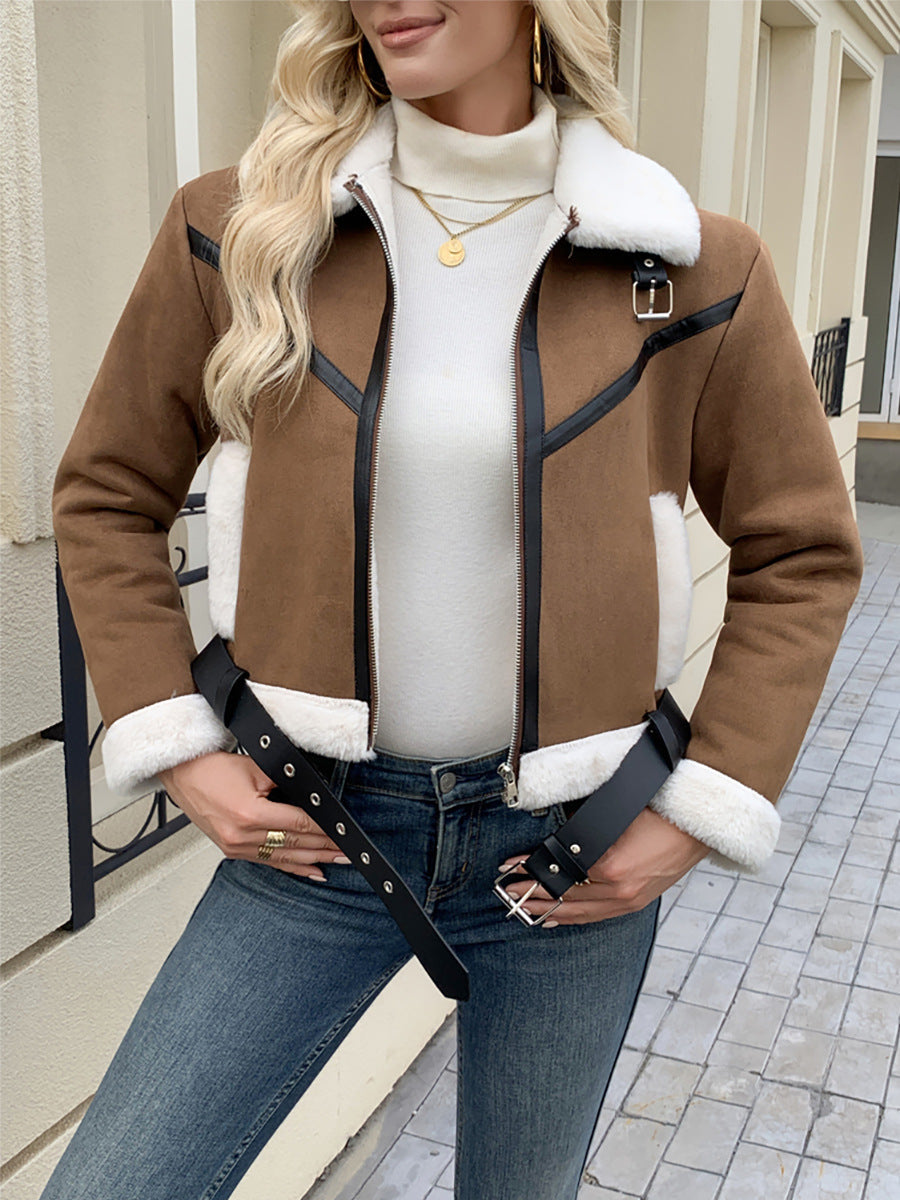Women's Cozy Teddy Fur Jacket with Collar and Functional Pockets