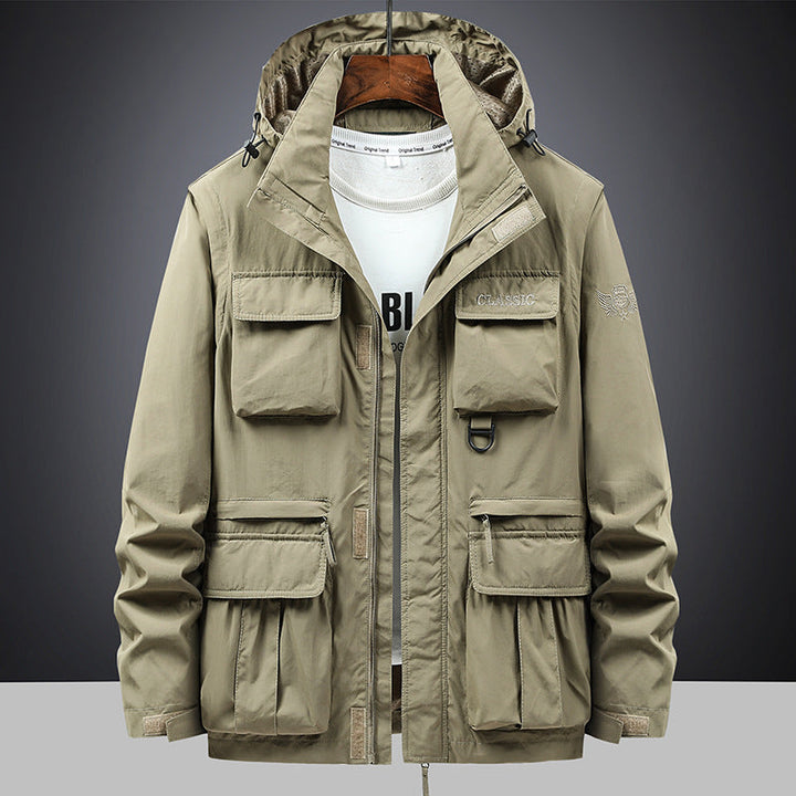 Men's Hooded Field Jacket with Versatile Pockets