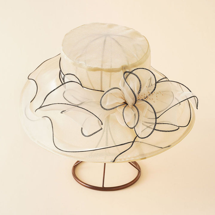 Women's Sun Hat with Mesh Design and Bow Details