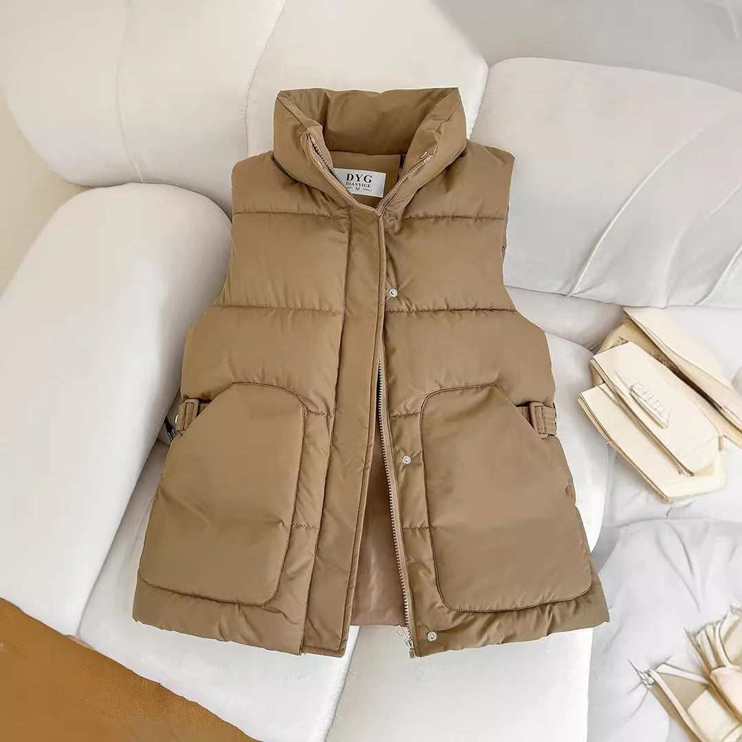 Women's Padded Utility Vest with Stand-Up Collar and Flap Pockets