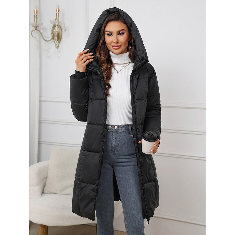 Women's A-Line Thermal Parka with Hood and Two-Way Zipper