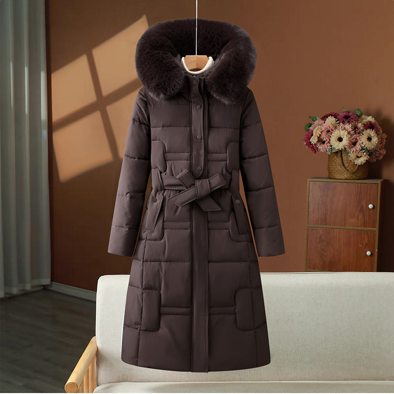 Women's Quilted Winter Coat with Removable Faux Fur Collar