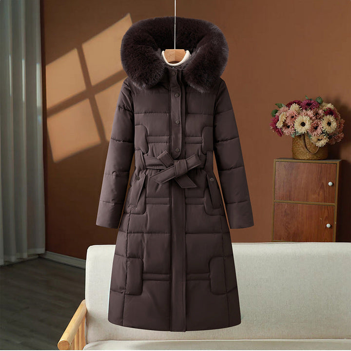 Women's Quilted Winter Coat with Removable Faux Fur Collar