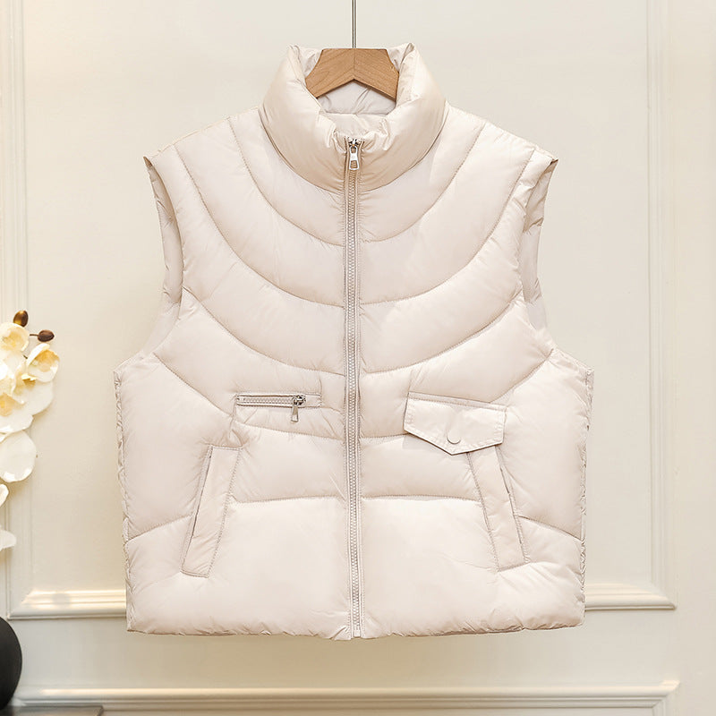 Women's Quilted Thermal Vest with Stand-Up Collar & Pockets