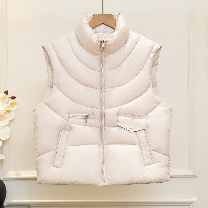 Women's Quilted Thermal Vest with Stand-Up Collar & Pockets