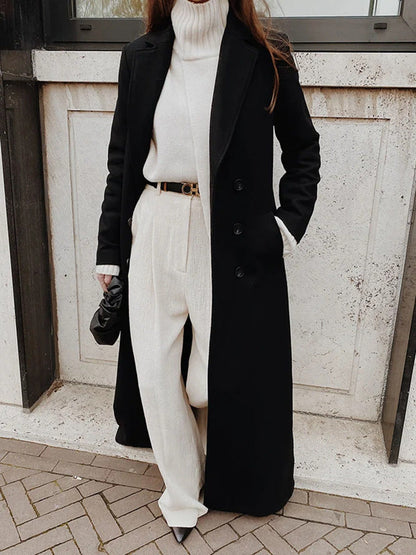 Women's Double-Breasted Classic Longline Coat for Everyday Wear