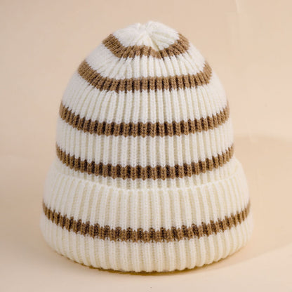 Women's Striped Knit Beanie with Cozy Lining for Winter Days