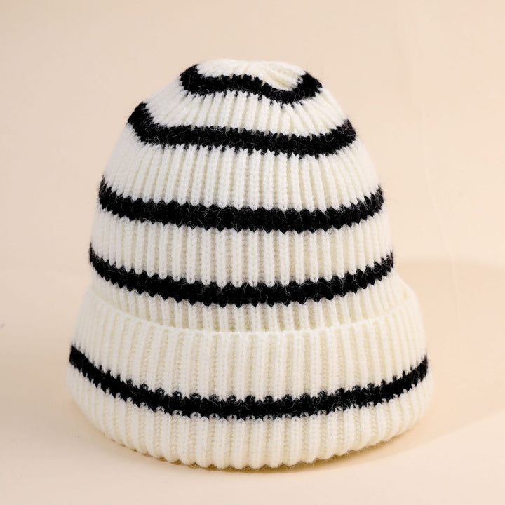 Women's Striped Beanie Hat with Cozy Lining