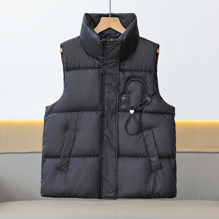 Women's Lightweight Padded Vest with High Collar and Cord Detail
