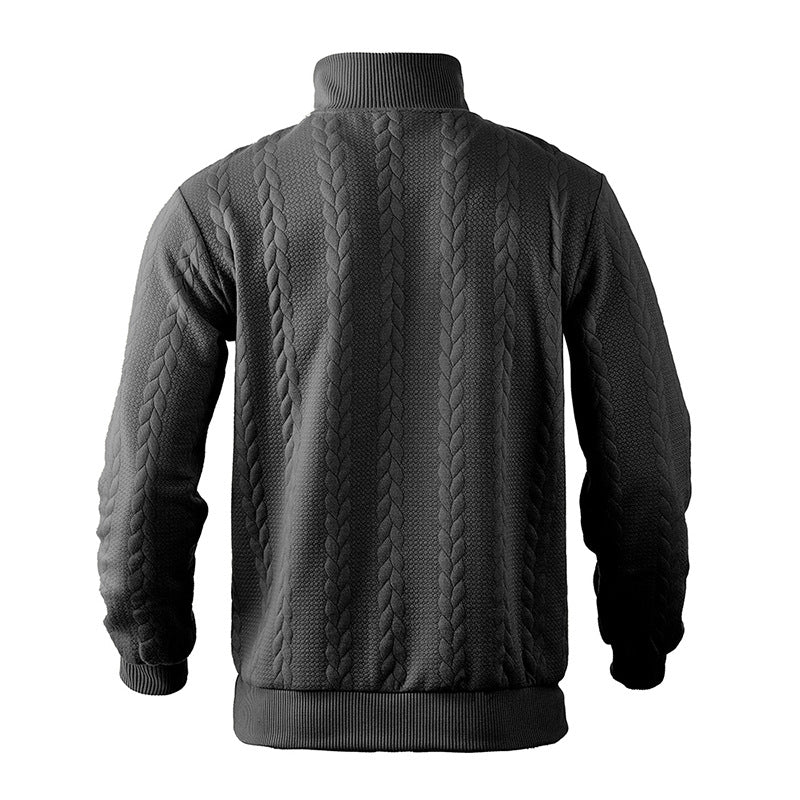Sweater til mænd i uldblanding med kvart lynlås og kabelstrik