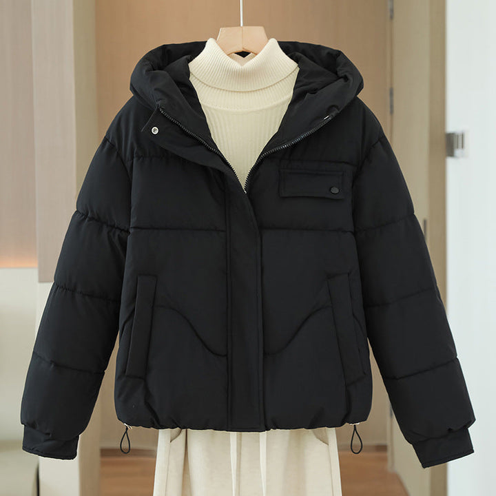 Women's Short Padded Hooded Jacket with Hidden Zipper