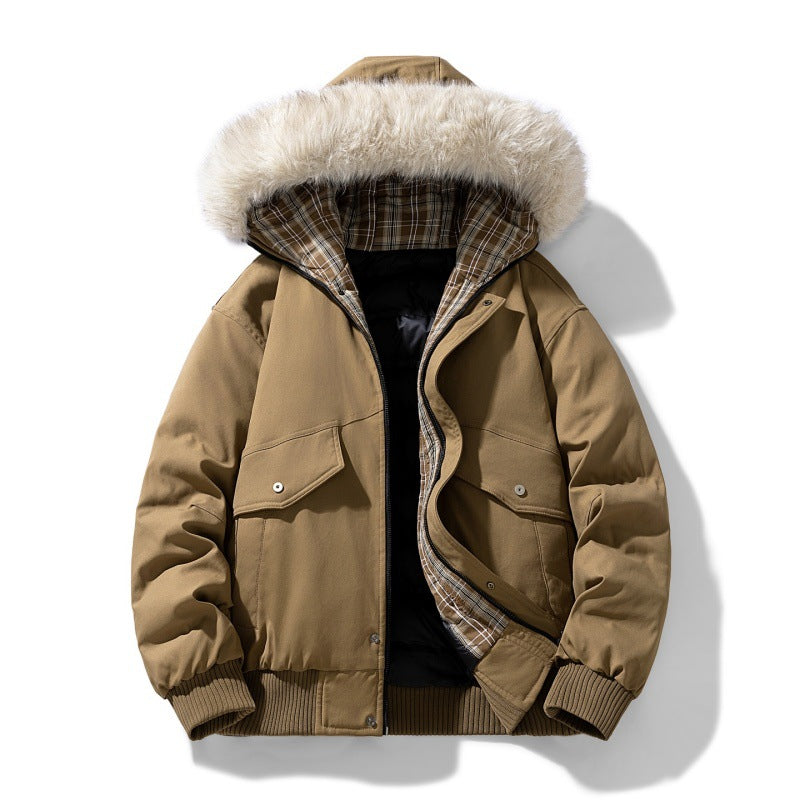 Men's Insulated Winter Jacket with Hood and Detachable Faux Fur Collar