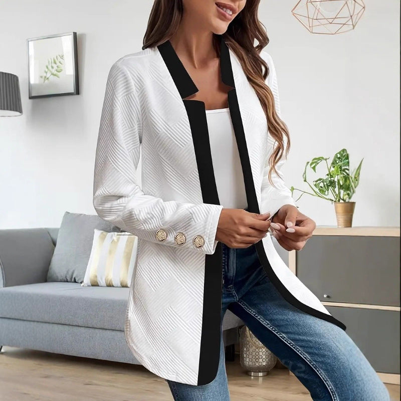Women's Fitted Blazer Jacket with Contrast Collar