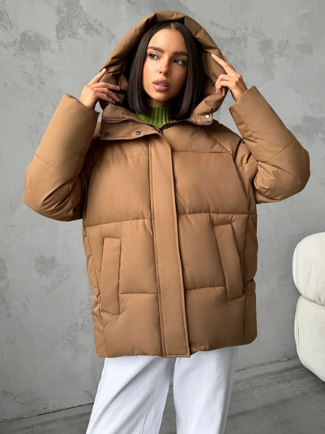 Women's Oversized Hooded Padded Jacket with Pockets