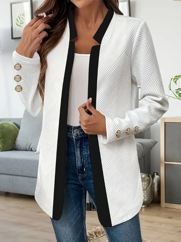 Women's Fitted Blazer Jacket with Contrast Collar