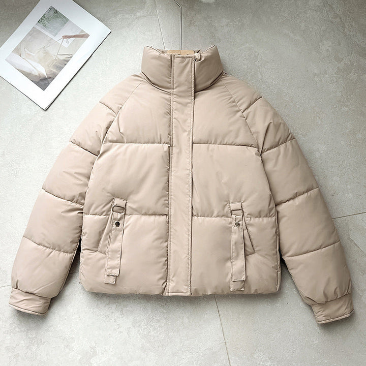 Women's Short Quilted Jacket with Stand-Up Collar and D-Ring Pocket
