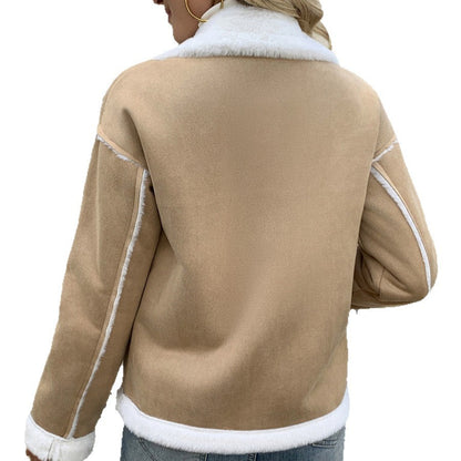 Teddyjakke for kvinner med elegant jakkeslagskrage, perfekt for lag-på-lag-antrekk