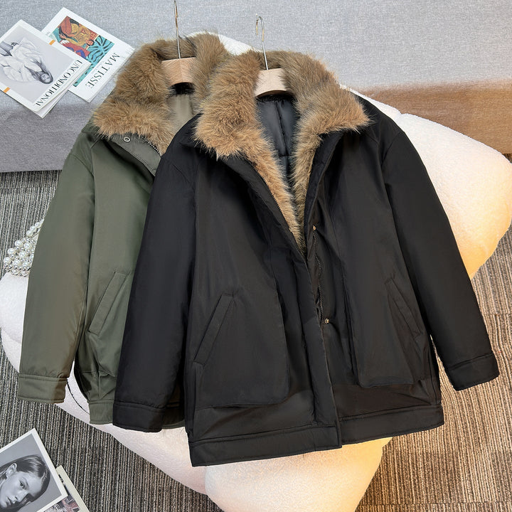 Women's Mid-Length Winter Parka with Detachable Faux Fur Collar