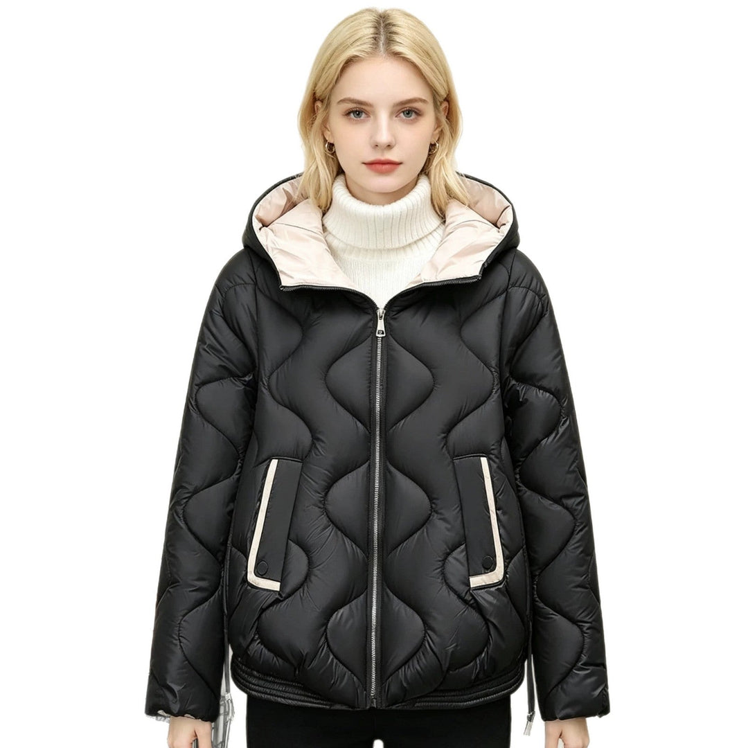 Women's Padded Short Jacket with Heart Quilting and Hood