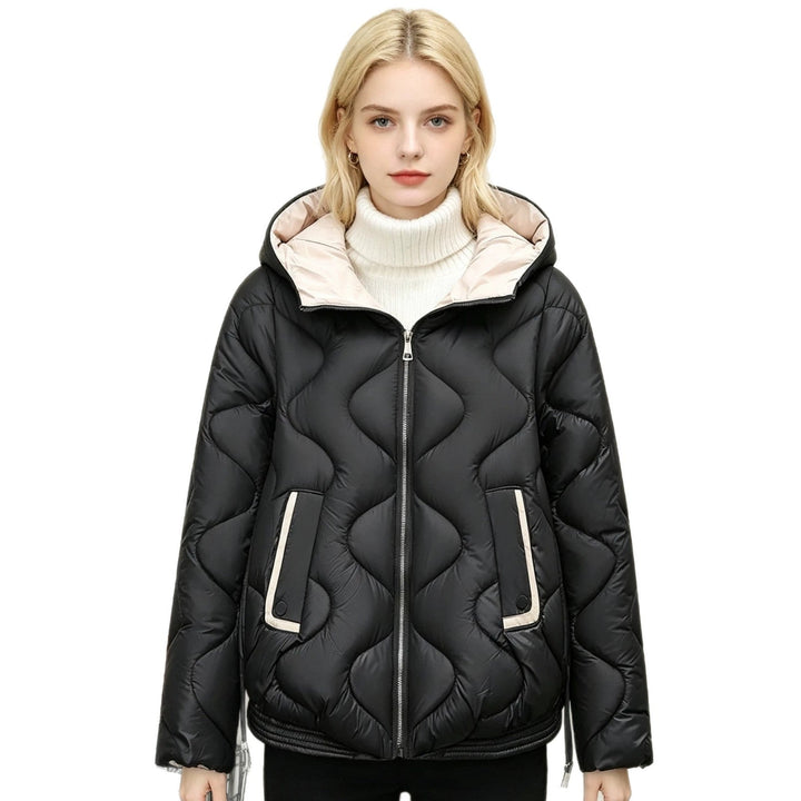 Women's Padded Short Jacket with Heart Quilting and Hood