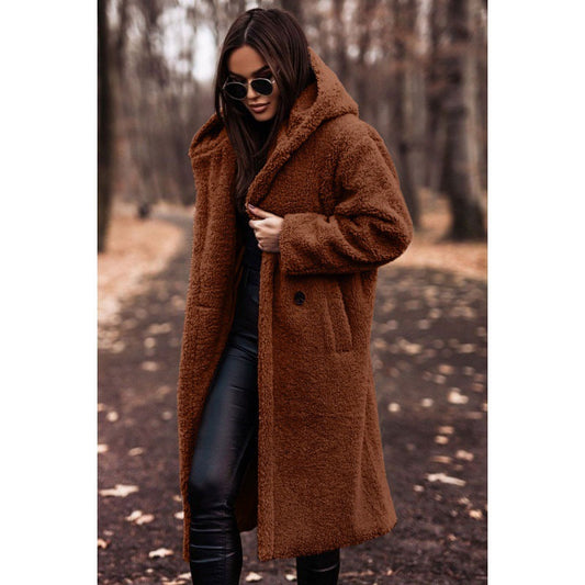 Women's Hooded Teddy Coat with Oversized Buttons for Winter