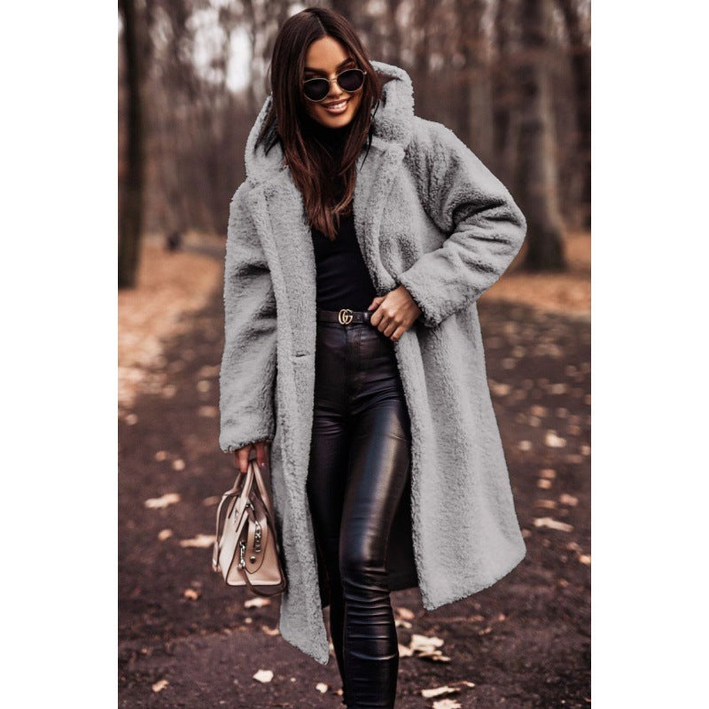 Women's Hooded Teddy Coat with Oversized Buttons