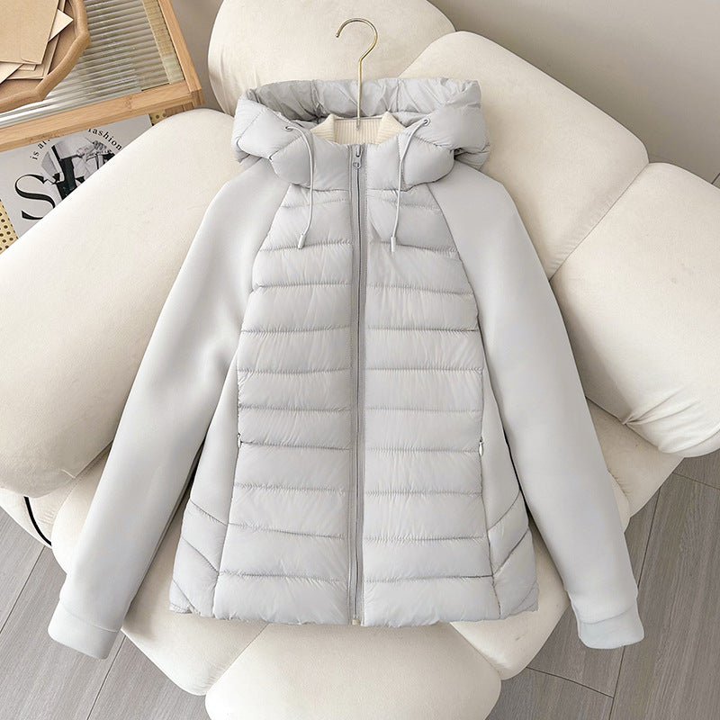Women's Lightweight Hybrid Padded Jacket with Hood and Elastic Sleeves