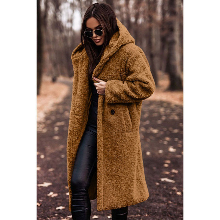 Women's Hooded Teddy Coat with Oversized Buttons