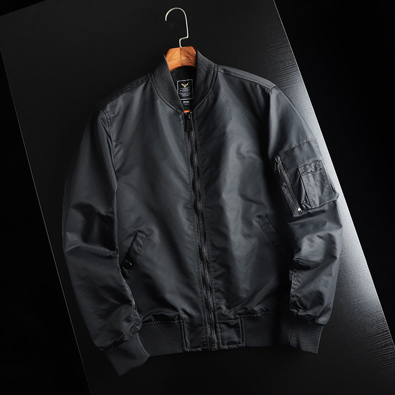 Men's Wind-Resistant Bomber Jacket with Arm Pocket in MA-1 Style
