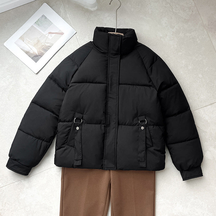 Women's Short Quilted Jacket with Stand-Up Collar and D-Ring Pocket