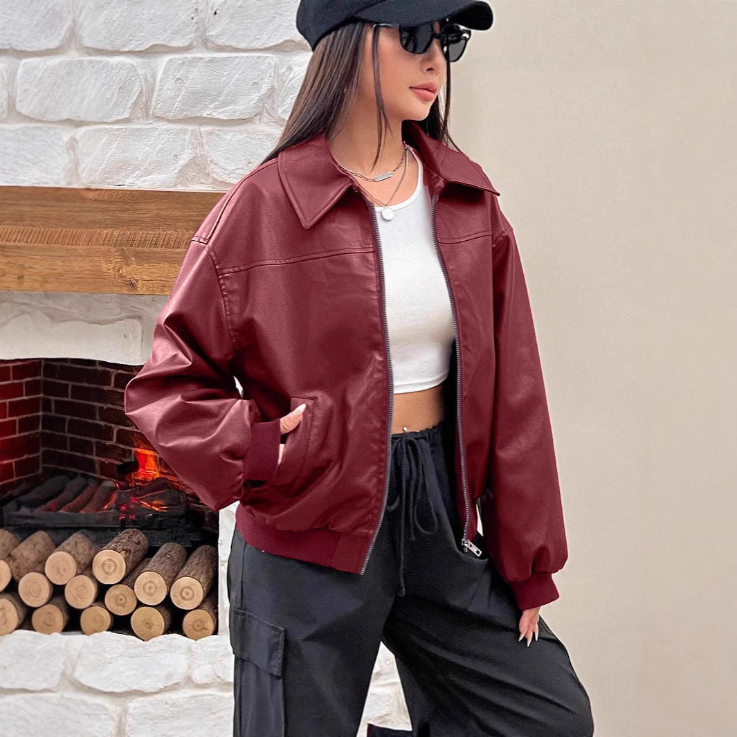 Women's Classic Collar Full Zip Bomber Jacket